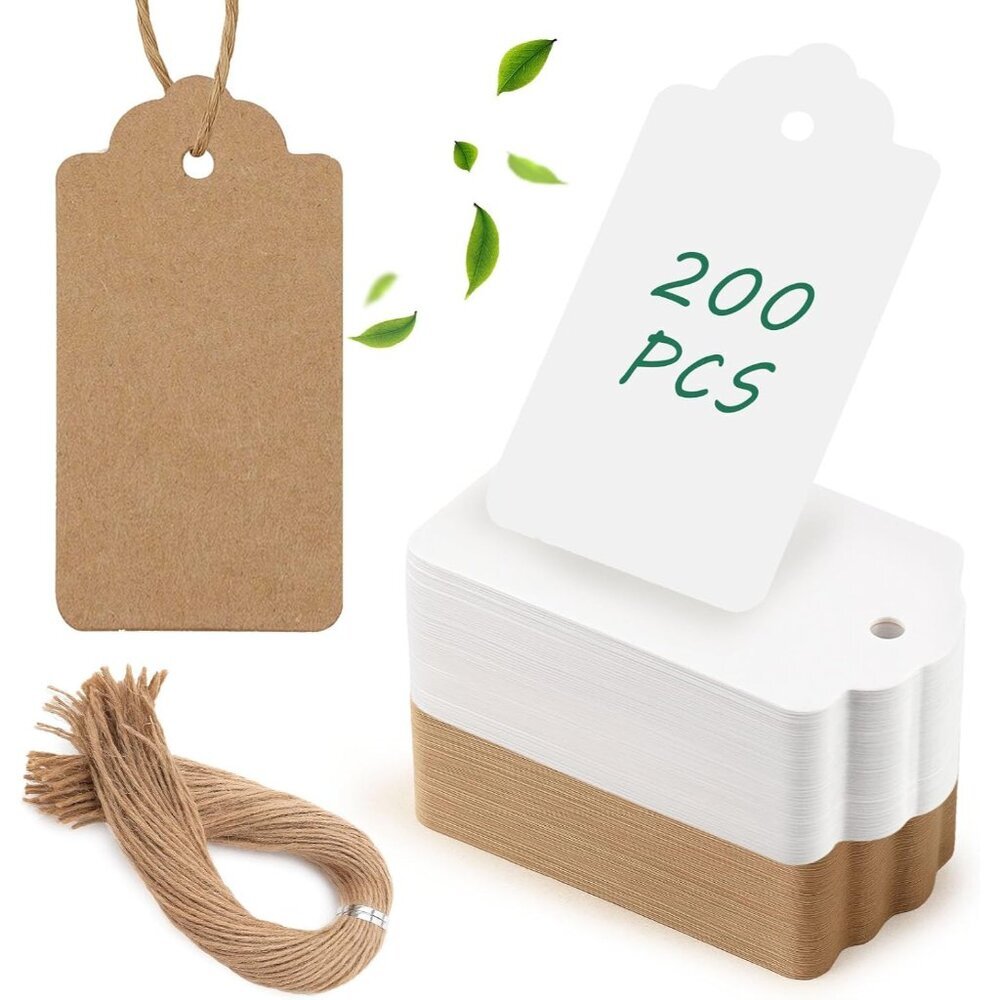 200pcs Gift Tags with String Attached, 2x4 inch Kraft Paper Hang Tags for Clothe